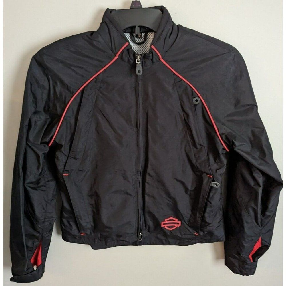 Harley-Davidson Motorcycle Zip-Up Summer Biker Black & Red Jacket Women's Sz XS